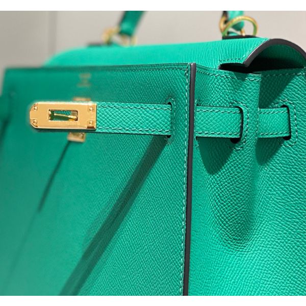HERM Kelly 28cm Bag In Vert Jade Epsom Leather PHW