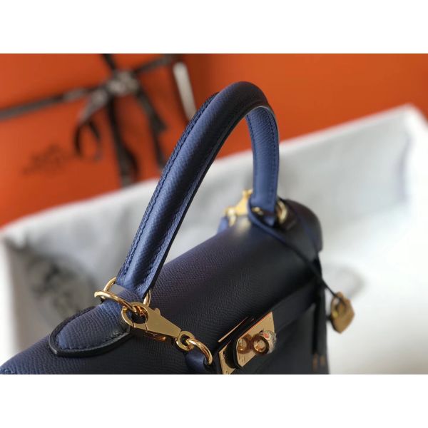 HERM Kelly 32cm Bag In Blue Agate Epsom Leather GHW