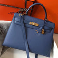 HERM Kelly 32cm Bag In Blue Agate Epsom Leather GHW