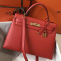 HERM Kelly 32cm Bag In Red Epsom Leather GHW