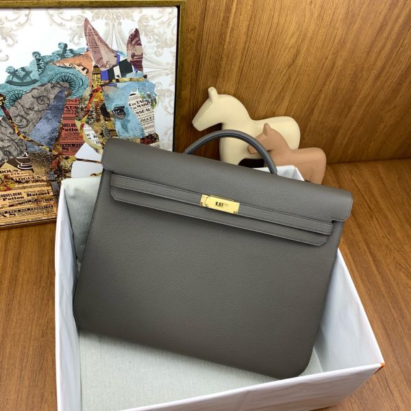 HERM Kelly Depeches 36 Briefcase in Etain Clemence Leather