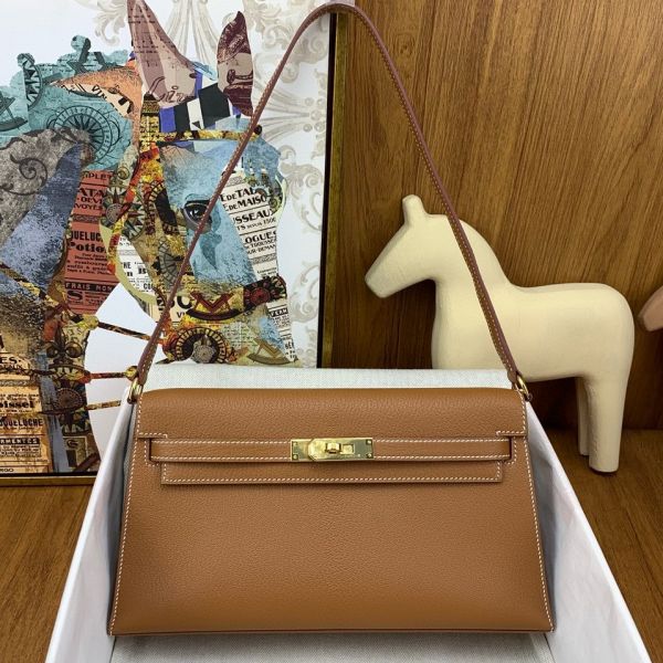 HERM Kelly Elan Handmade Bag In Gold Chevre Mysore Leather