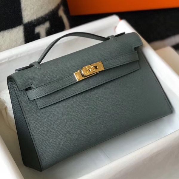 HERM Kelly Pochette Bag In Vert Amande Epsom Leather