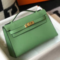 HERM Kelly Pochette Bag In Vert Criquet Epsom Leather
