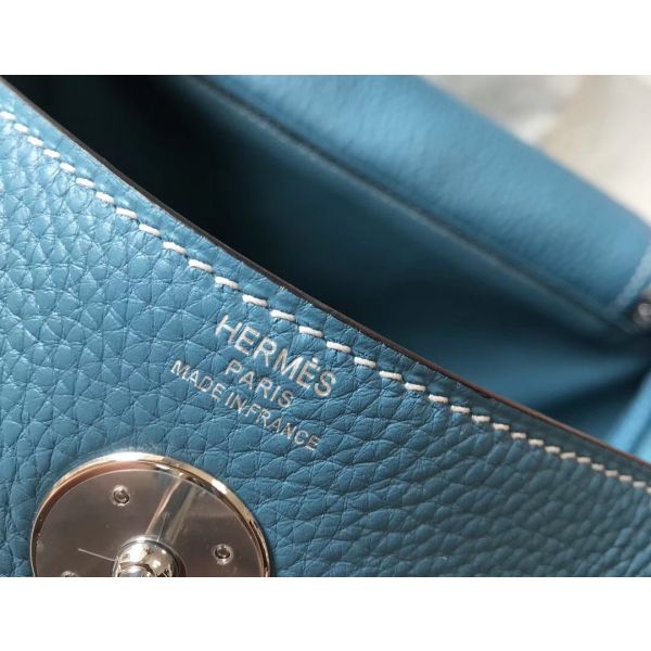 HERM Lindy 26cm Bag In Blue Jean Clemence Leather PHW