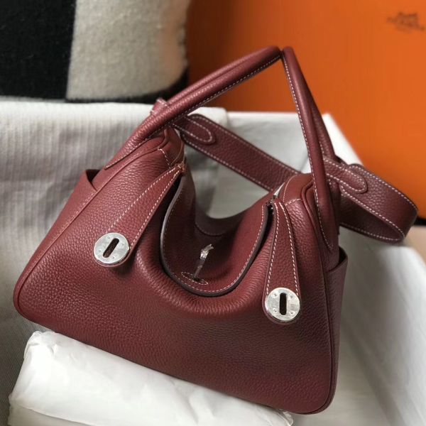 HERM Lindy 26cm Bag In Bordeaux Clemence Leather PHW