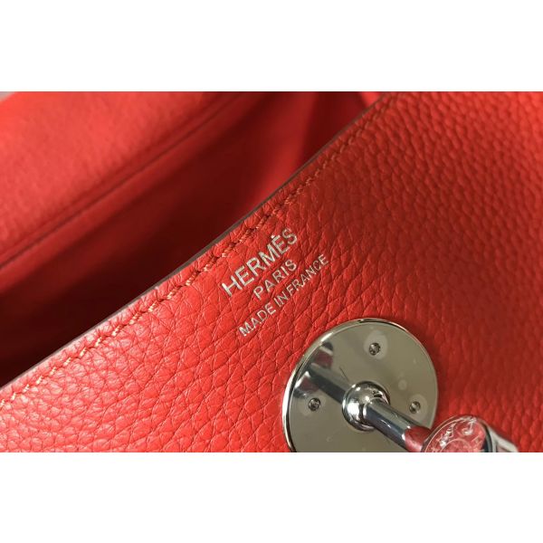 HERM Lindy 26cm Bag In Red Clemence Leather PHW
