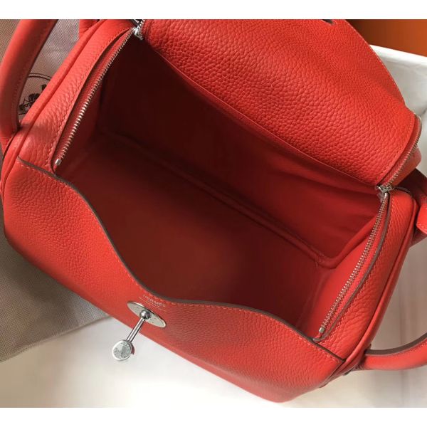 HERM Lindy 26cm Bag In Red Clemence Leather PHW