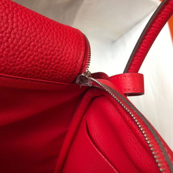 HERM Lindy 26cm Bag In Red Clemence Leather PHW