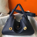 HERM Lindy 30cm Bag In Navy Blue Clemence Leather GHW