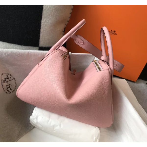 HERM Lindy 30cm Bag In Pink Clemence Leather GHW
