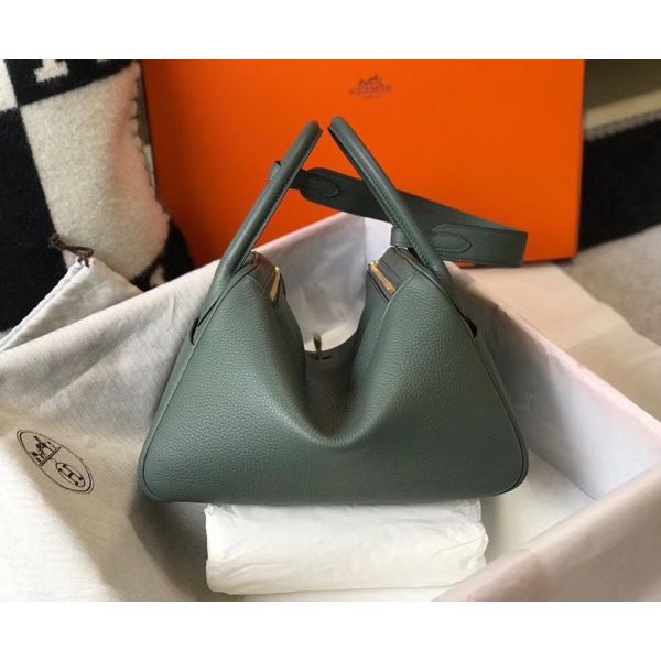 HERM Lindy 30cm Bag In Vert Amande Clemence Leather GHW