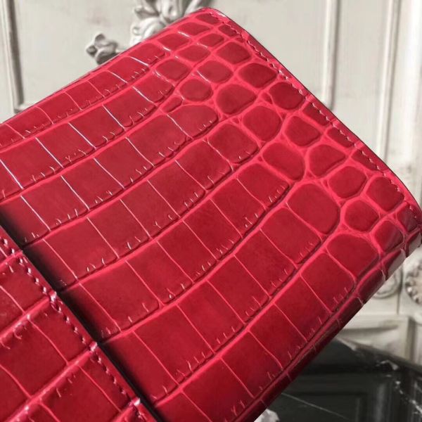 HERM Medor Clutch Bag In Red Crocodile Leather