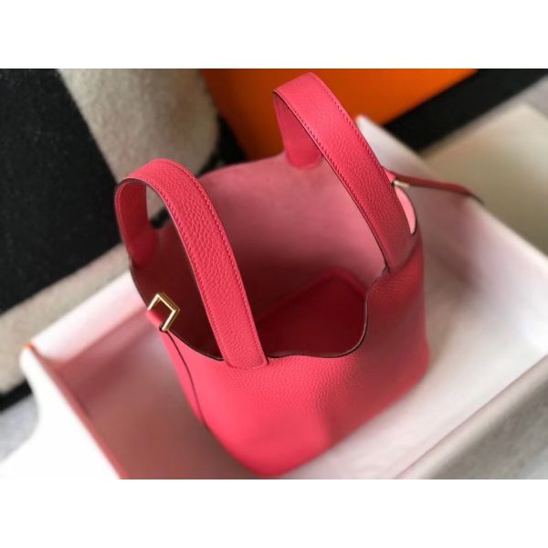 HERM Picotin Lock 18 Bag In Rose Lipstick Clemence Leather