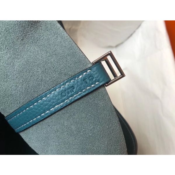 HERM Picotin Lock 22 Bag In Blue Jean Clemence Leather
