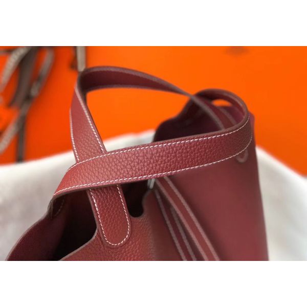 HERM Picotin Lock 22 Bag In Bordeaux Clemence Leather