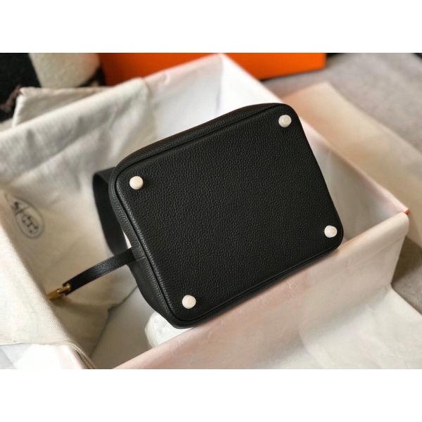 HERM Picotin Lock 22 Bag In Black Clemence Leather