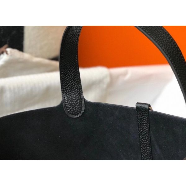HERM Picotin Lock 22 Bag In Black Clemence Leather