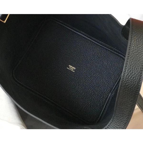 HERM Picotin Lock 22 Bag In Black Clemence Leather