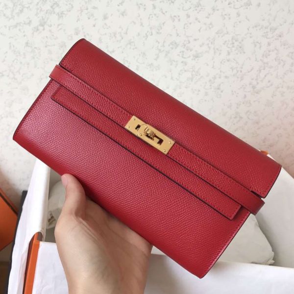 HERM Kelly Classic Long Wallet In Red Epsom Leather