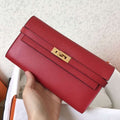 HERM Kelly Classic Long Wallet In Red Epsom Leather