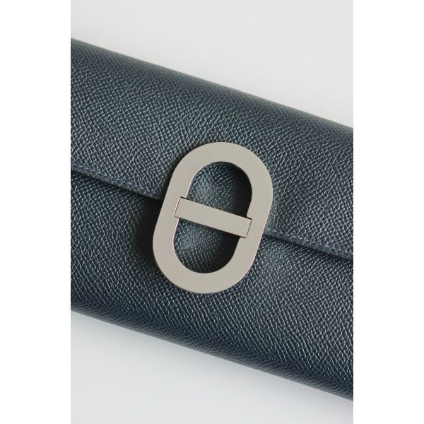 HERM Maillon To Go Wallet in Blue Indigo Epsom Calfskin