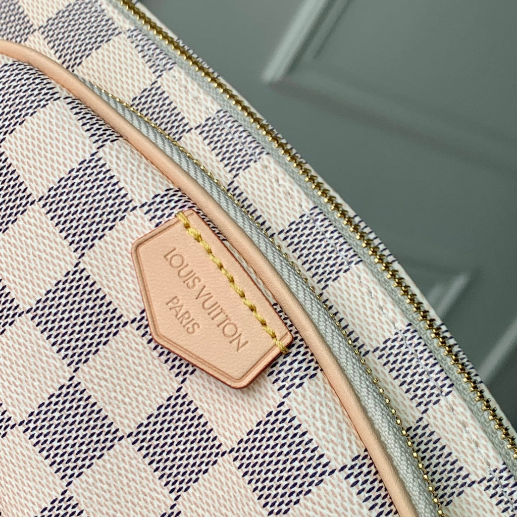 KEEPIT BUMBAG 29 IN WHITE GREY CHECKERBOARD PATTERN DAMIER AZUR COATED CANVAS