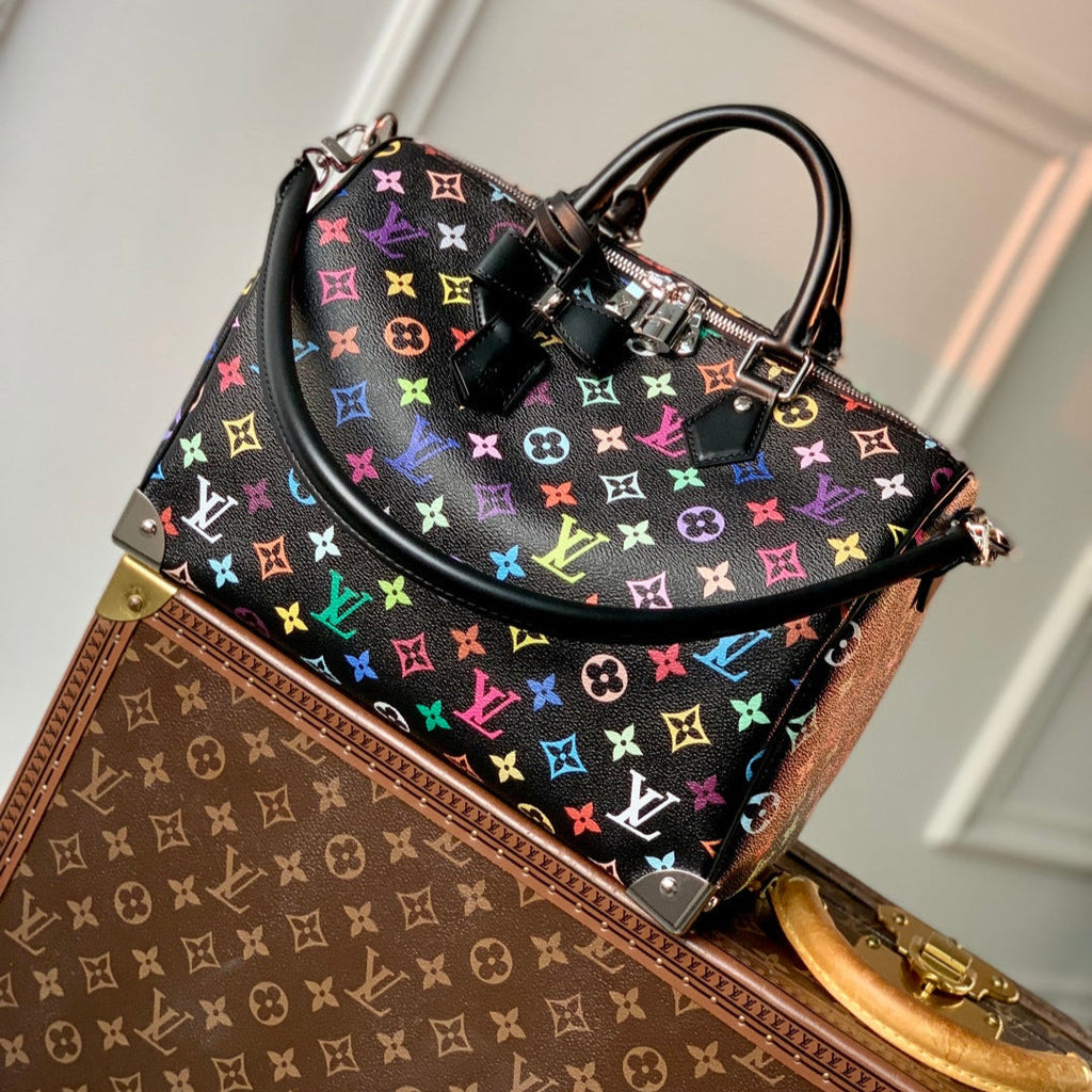 SPEEDY SOFT 30 IN COLORFUL MONOGRAM PATTERN AND BLACK COATED CANVAS