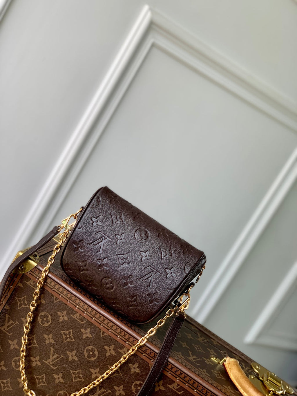 MINI BUMBAG 17 IN DARK BROWN MONOGRAM EMBOSSED LOGO CALFSKIN