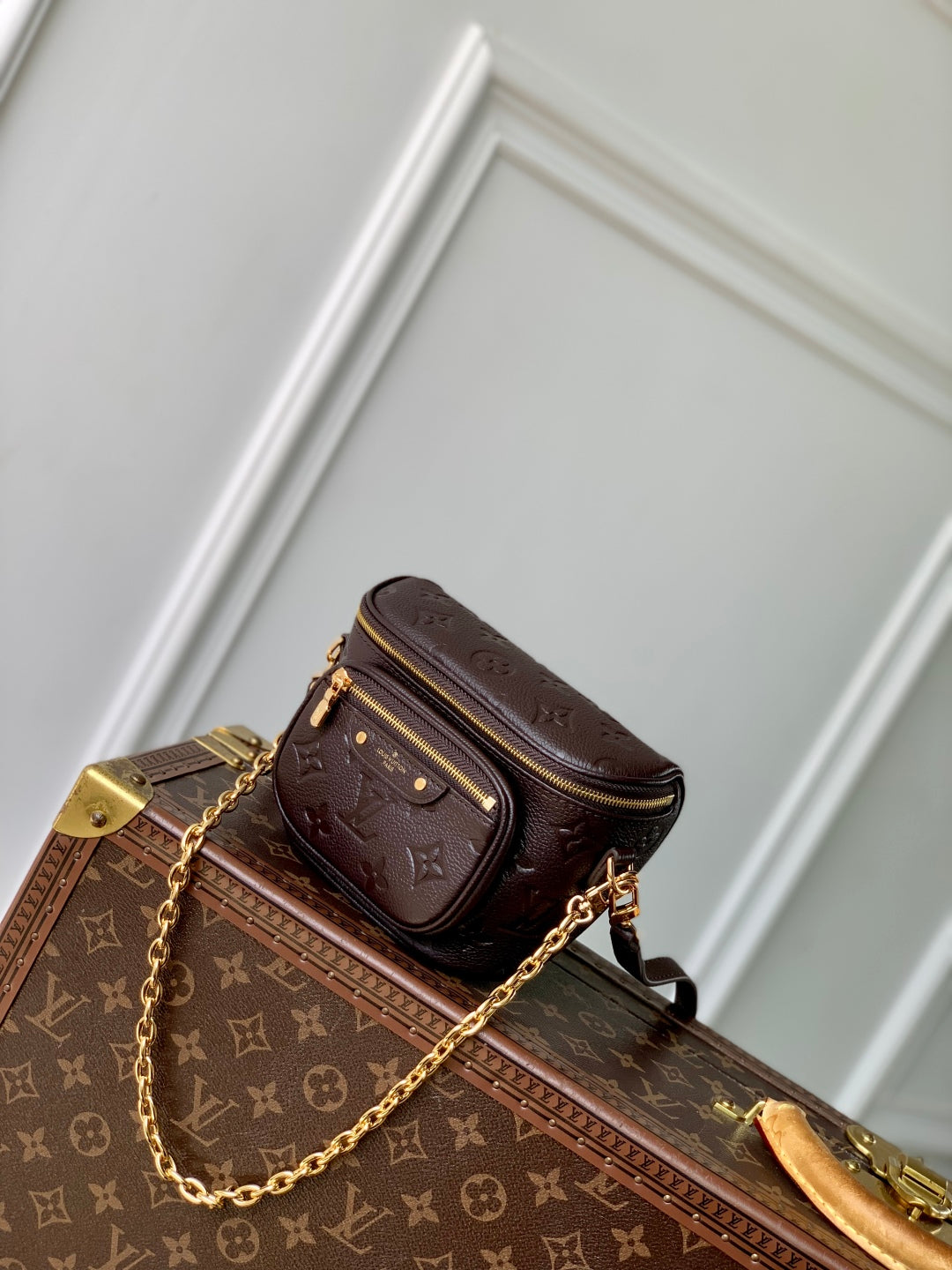 MINI BUMBAG 17 IN DARK BROWN MONOGRAM EMBOSSED LOGO CALFSKIN