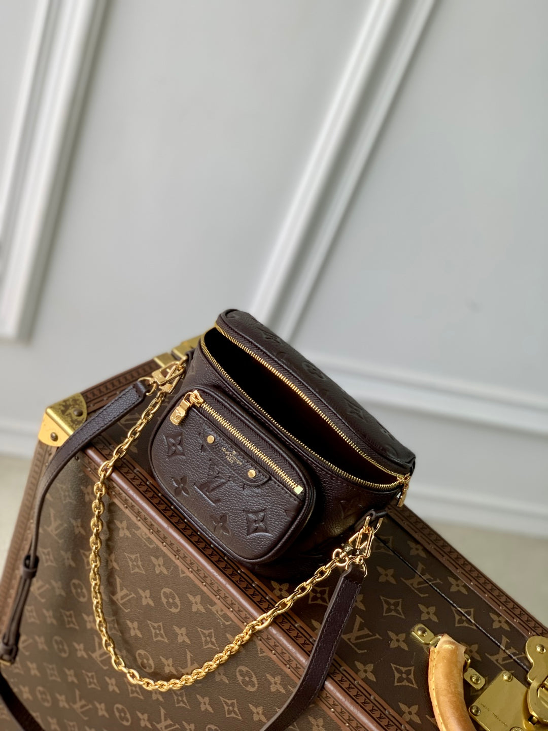 MINI BUMBAG 17 IN DARK BROWN MONOGRAM EMBOSSED LOGO CALFSKIN
