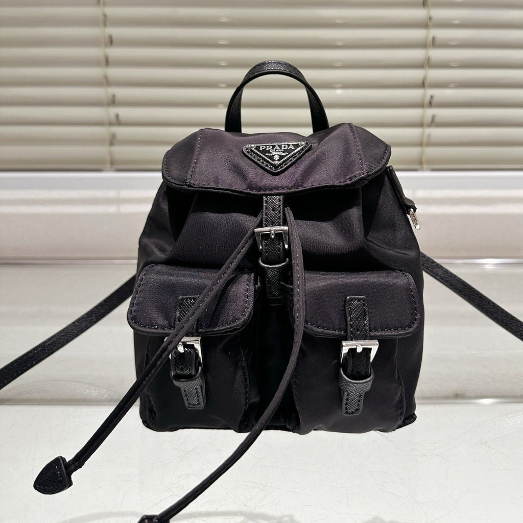 MINI BACKPACK 17 IN BLACK RE-NYLON DRAWSTRING CLOSURE