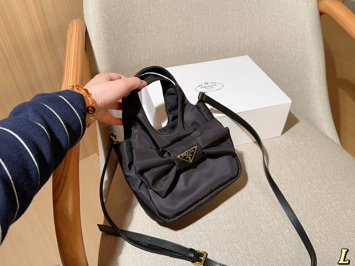 MINI BOW TOTE BAG 18 IN BLACK FABRIC