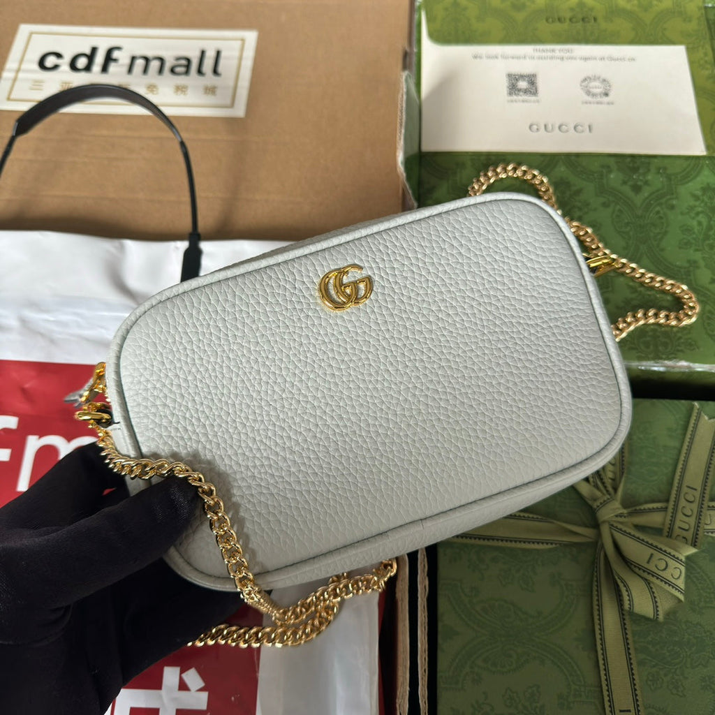 MARMONT MINI SHOULDER BAG 18 IN LIGHT GRAY CALFSKIN GOLD HARDWARE