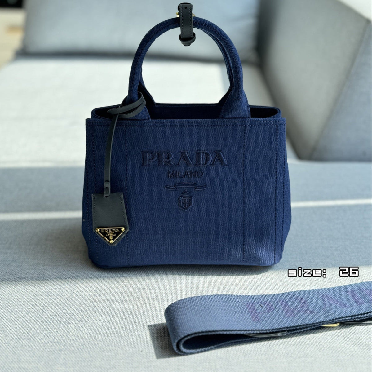 CANAPA TOTE BAG 26 IN WEDGEWOOD BLUE LINEN BLEND EMBROIDED LOGO