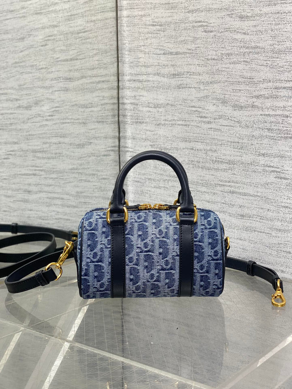 GROOVE MINI 17 BAG IN DENIM BLUE OBLIQUE MONOGRAM JACQUARD