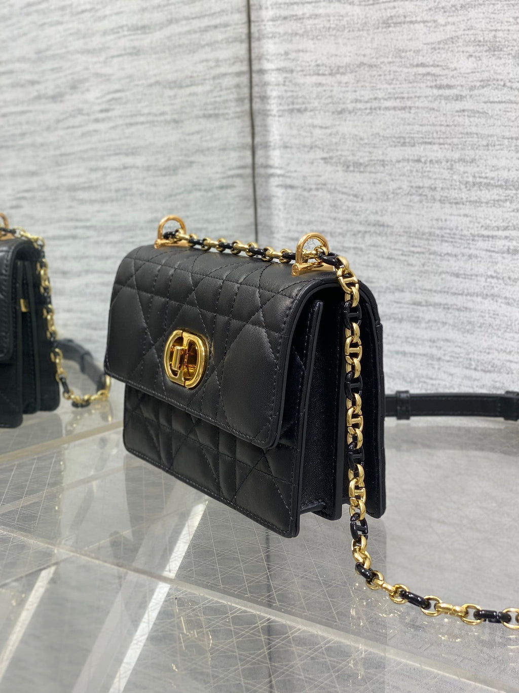 MISS CARO MINI 17 BAG IN BLACK MACROCANNAGE LAMBSKIN