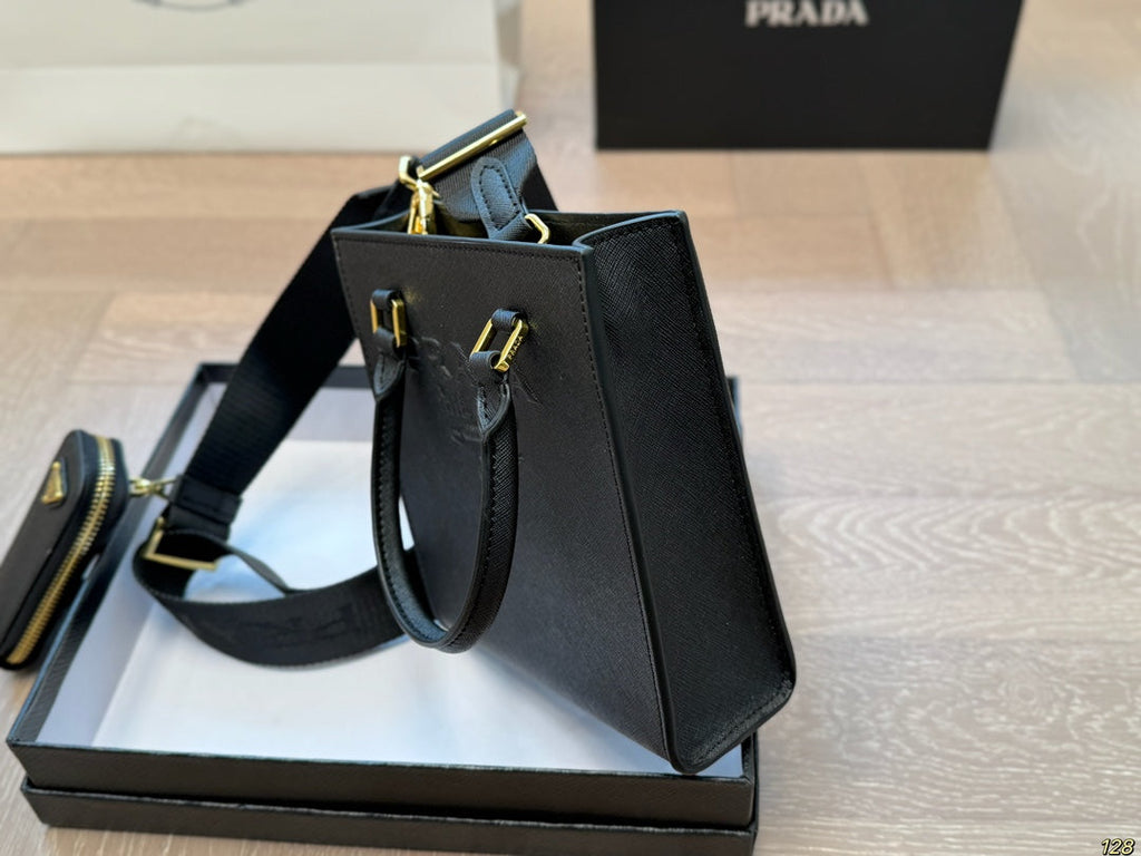 EMBOSSED LOGO MINI CROSSBODY BAG 19 IN BLACK SAFFIANO LEATHER