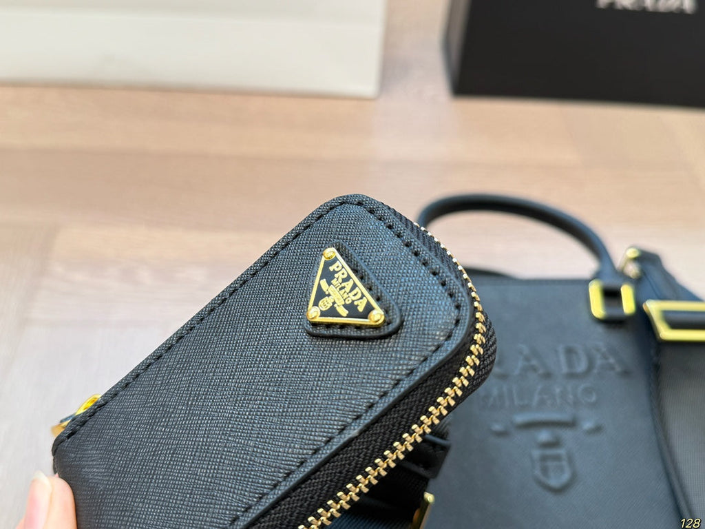 EMBOSSED LOGO MINI CROSSBODY BAG 19 IN BLACK SAFFIANO LEATHER
