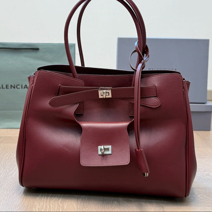 BEL AIR CARRY ALL BAG 37 IN BURGUNDY RED NAPPA LAMBSKIN SILVER HARDWARE