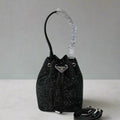STUDDED BUCKET BAG 19 IN BLACK RE-NYLON MIX CALFSKIN