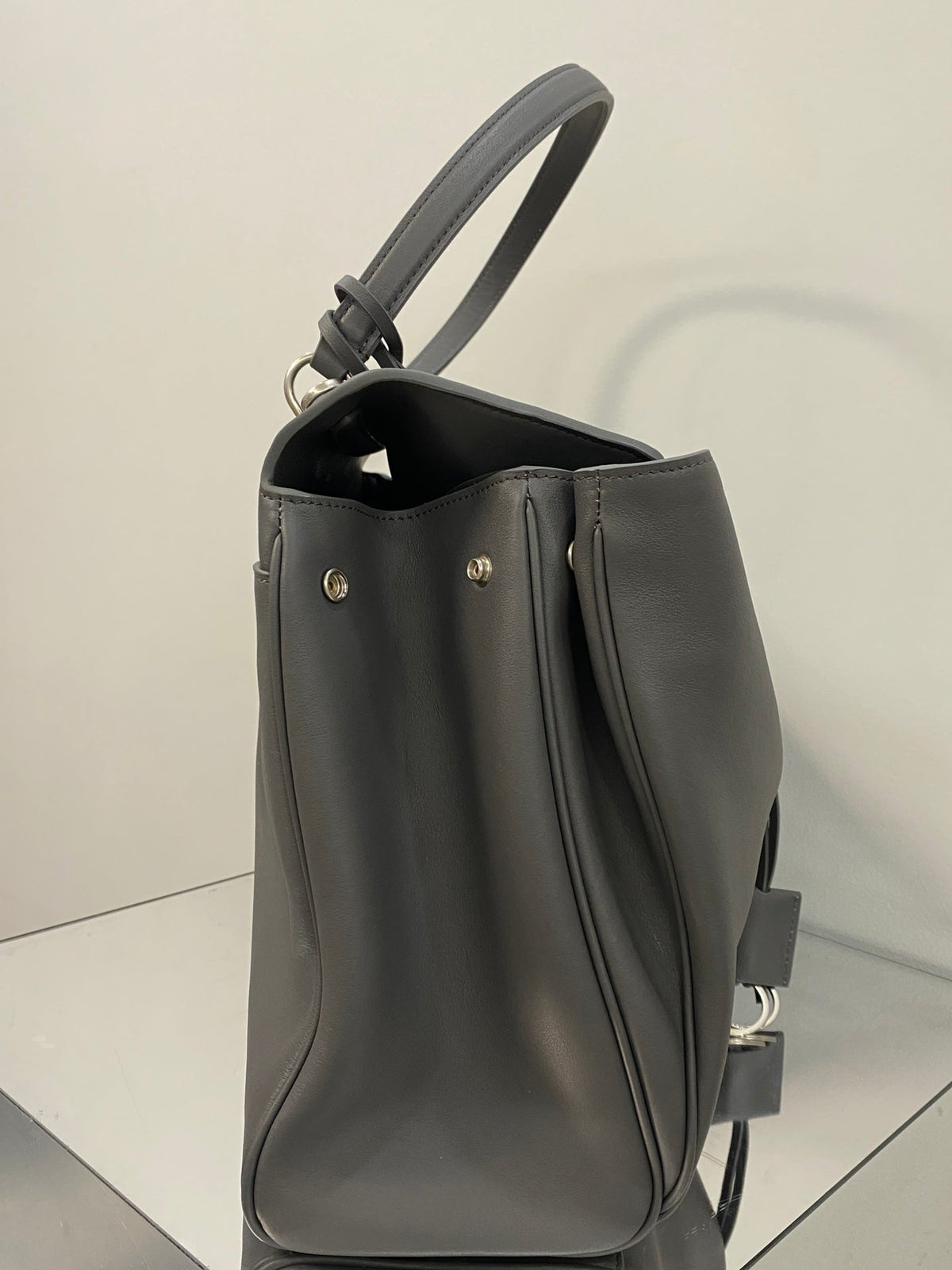 RODEO LARGE BAG 40 IN GREY SMOOTH CALFSKIN SILVER HARDWARE