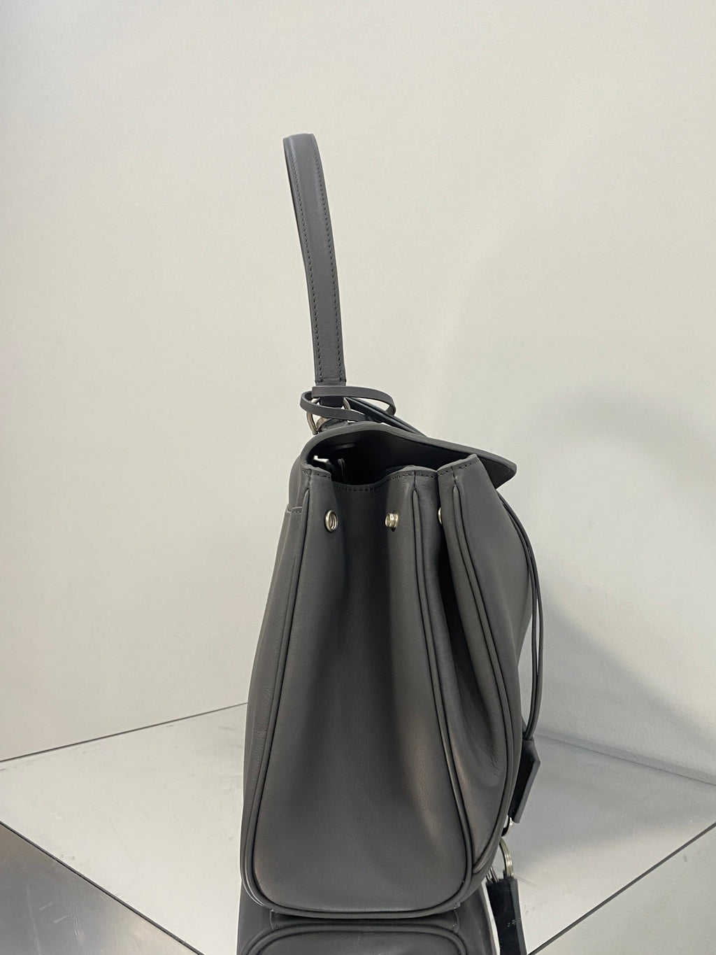RODEO MEDIUM BAG 35 IN GREY SMOOTH CALFSKIN SILVER HARDWARE