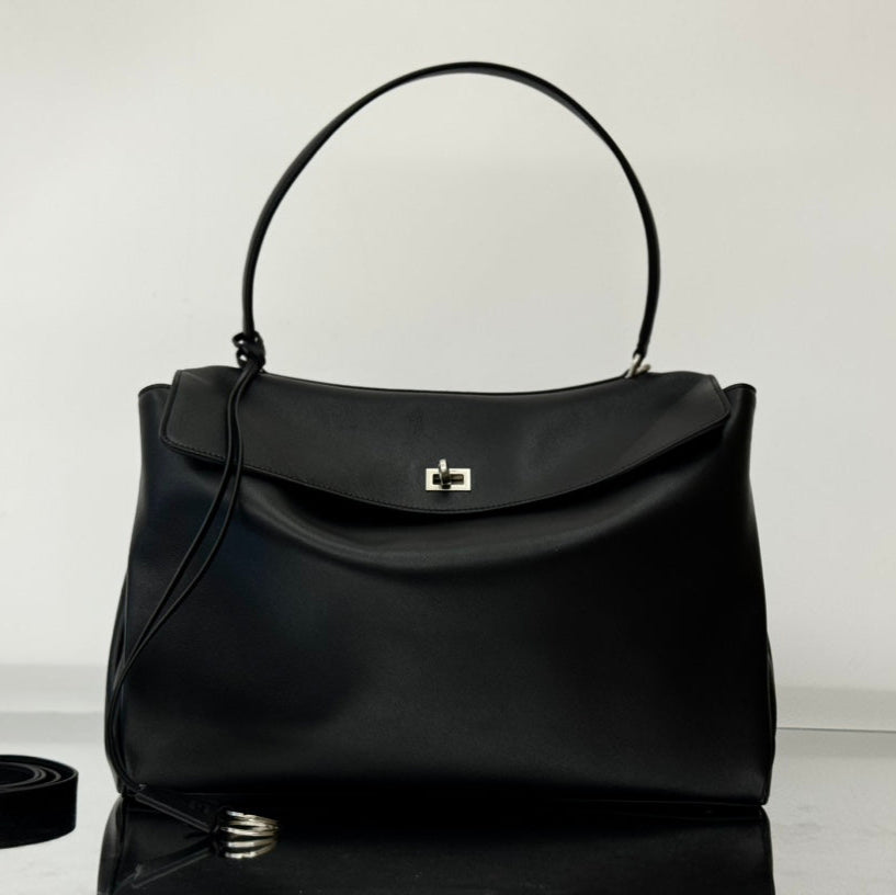 RODEO LARGE BAG 40 IN BLACK SMOOTH CALFSKIN SILVER HARDWARE