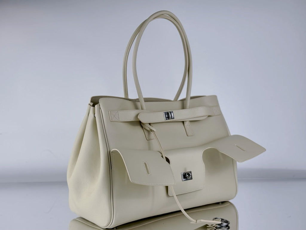 BEL AIR CARRY ALL BAG 29 IN WHITE NAPPA LAMBSKIN SILVER HARDWARE