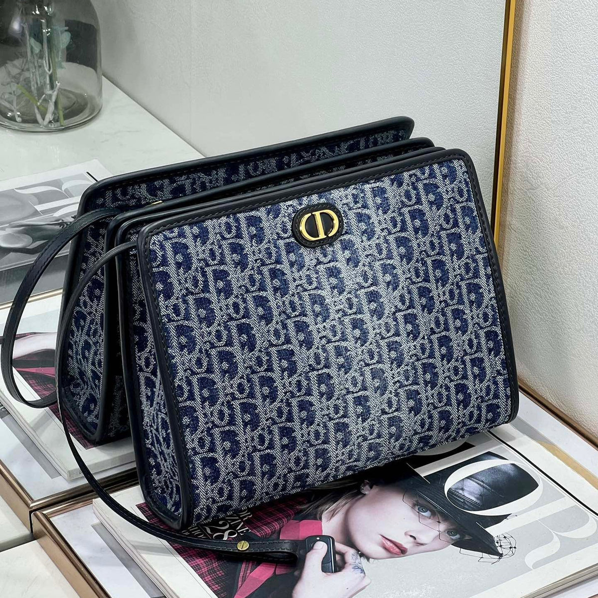BOOK TOTE 26 IN BLUE MONOGRAM OBLIQUE JACQUARD
