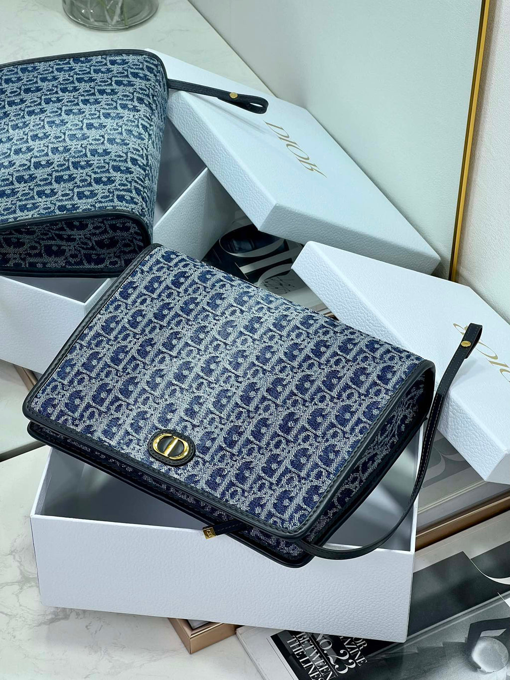 BOOK TOTE 26 IN BLUE MONOGRAM OBLIQUE JACQUARD