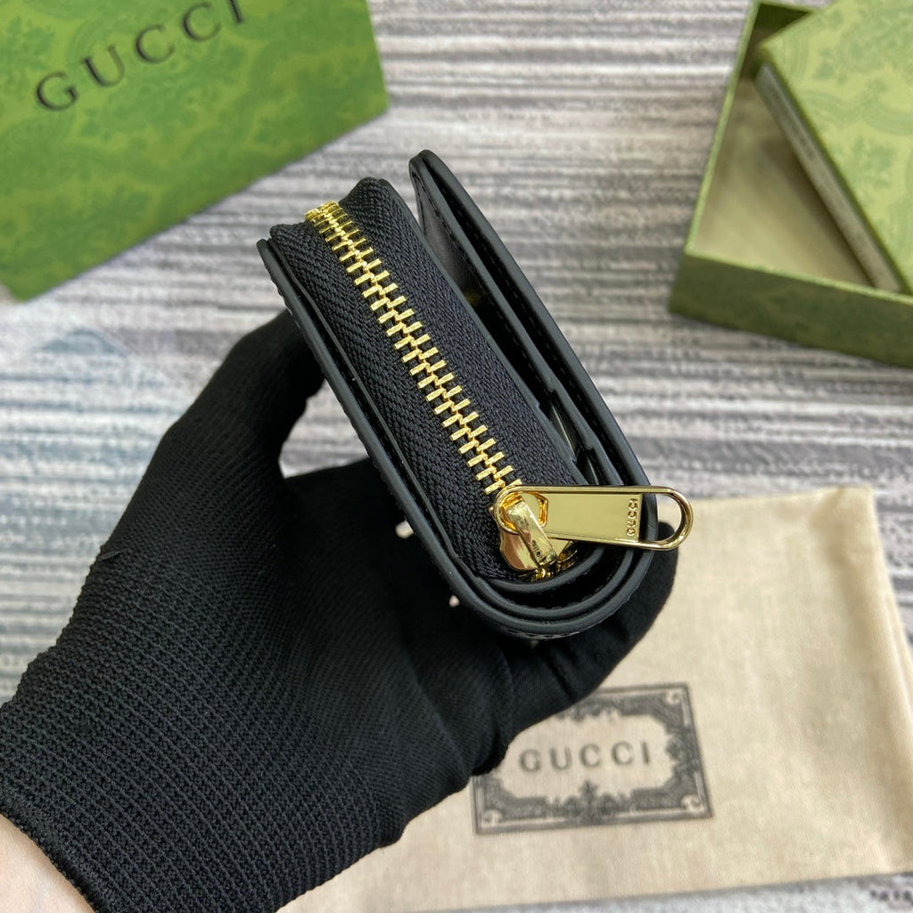MINI WALLET 11 IN BLACK CALFSKIN GOLD HARDWARE