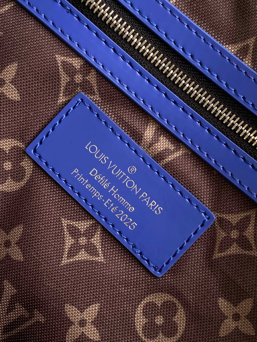 KEEPALL BANDOULIÈRE 50 IN BLUE GREEN DAMIER HERITAGE COATED CANVAS