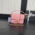 RETRO STYLE FLAP BAG 19 IN LGHT PINK GRAINED CALFSKIN GOLD HARDWARE